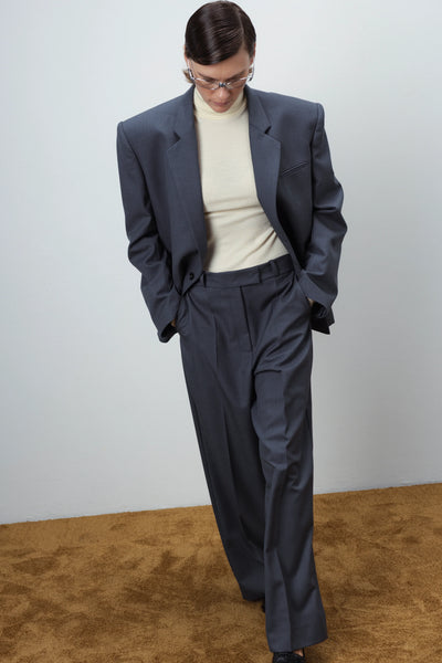 Pleated straight grey kelnės