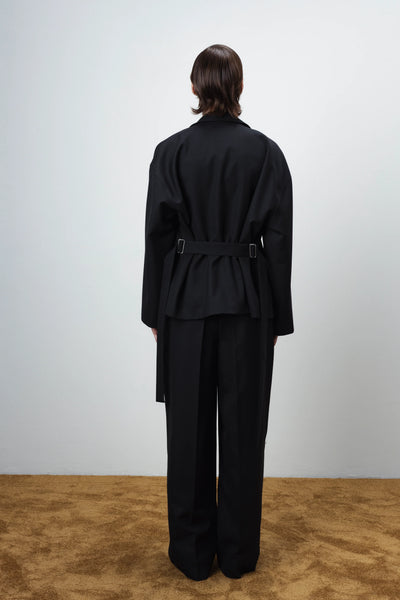 Pleated straight black kelnės