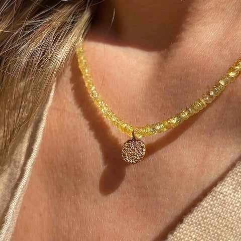 YELLOW SAPPHIRE 24K gold plated kaklo papuošalas