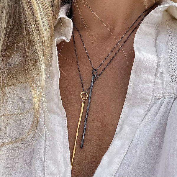 THIN LONG STICK 24K gold plated/oxidised silver kaklo papuošalas