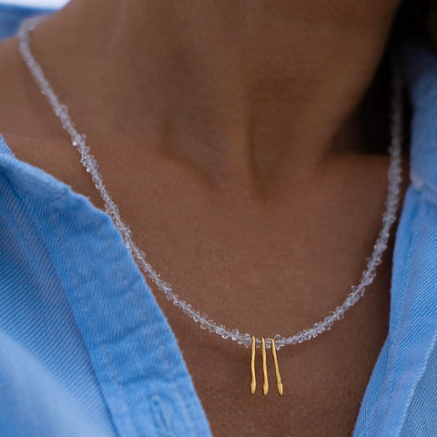 HERKIMER DIAMOND STICK 24K gold plated kaklo papuošalas
