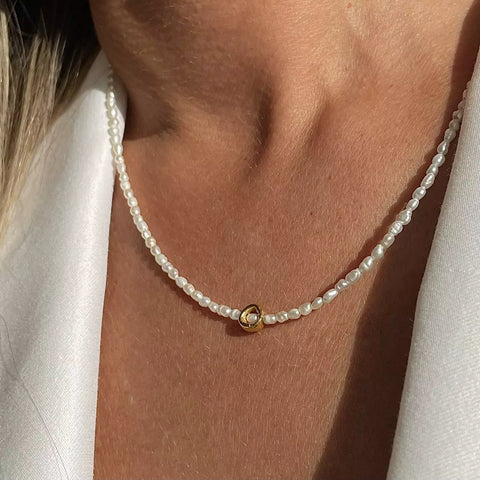 FRESHWATER PEARLS white 24K gold plated kaklo papuošalas