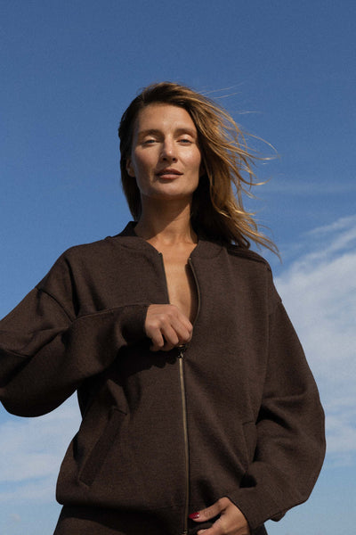 Onda 100% merino bomber stiliaus švarkas šokoladas
