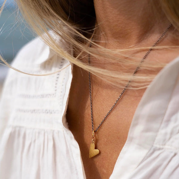 HANDCRAFTED HEART 24K gold plated/oxidised silver kaklo papuošalas