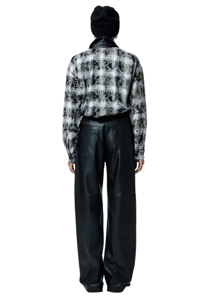 Faux leather collar marškiniai