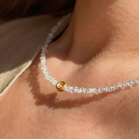 HERKIMER DIAMOND CIRCLE 24K gold plated kaklo papuošalas