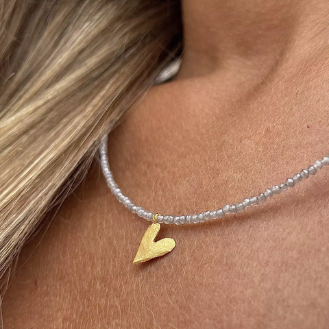 LABRADORITE HEART 24K gold plated kaklo papuošalas