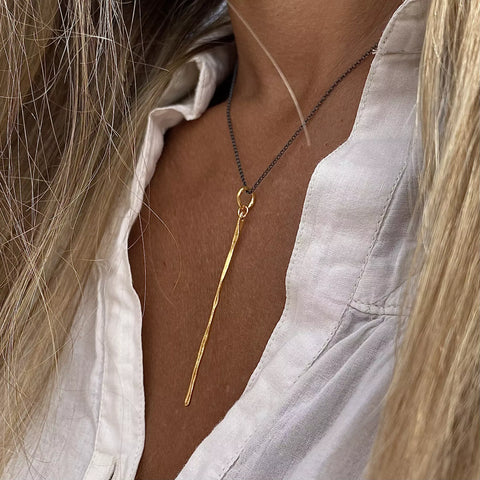 THIN LONG STICK 24K gold plated/oxidised silver kaklo papuošalas