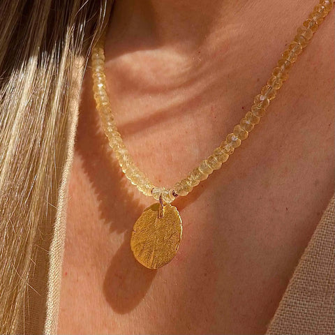 CITRINE FINGERPRINT 24K gold plated kaklo papuošalas
