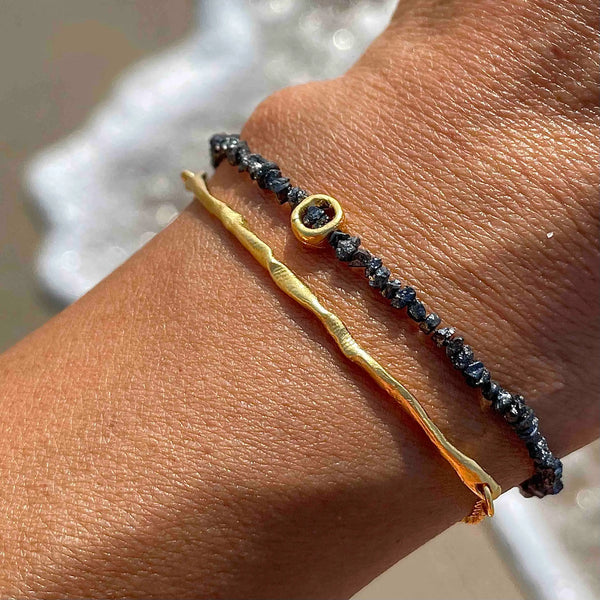 BLACK RAW DIAMOND CIRCLE 24K gold plated apyrankė