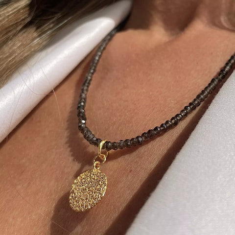 SMOKY QUARTZ BESPOKEN 1.5 cm / 0.6 in 24K gold plated kaklo papuošalas