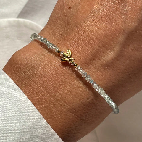 AQUAMARINE BEE 24K gold plated apyrankė