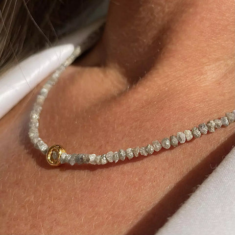 LIGHT GREY RAW DIAMOND 24K gold plated kaklo papuošalas