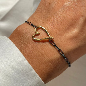 BIG ROUGH HEART 24K gold plated/oxidised silver apyrankė