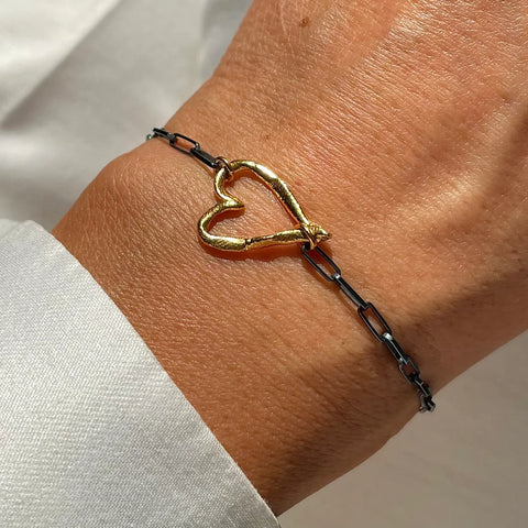 BIG ROUGH HEART 24K gold plated/oxidised silver apyrankė