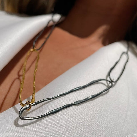 HANDCRAFTED CIRCLE 24K gold plated/oxisidised silver kaklo papuošalas