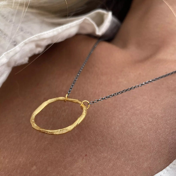 BIG CIRCLE 24K gold plated/oxidised silver kaklo papuošalas