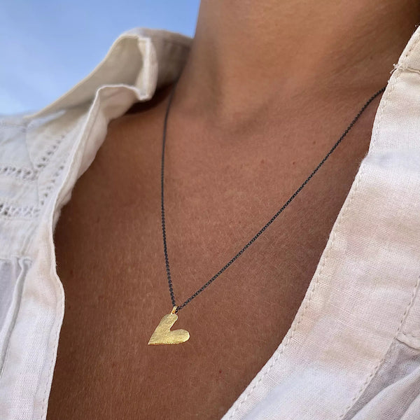 HEART 24K gold plated/oxidised silver kaklo papuošalas