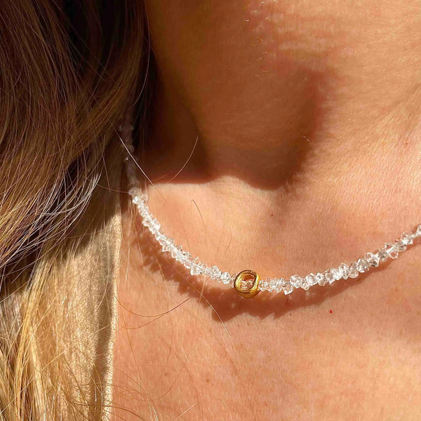 HERKIMER DIAMOND CIRCLE 24K gold plated kaklo papuošalas