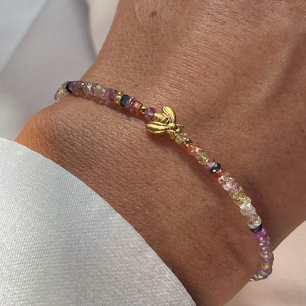 MULTI SAPPHIRE BEE SET 24K gold plated apyrankė