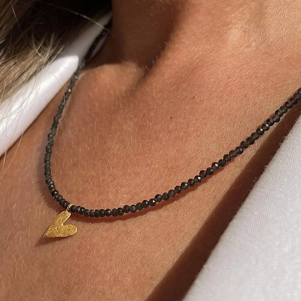 SMOKY QUARTZ HEART 24K gold plated kaklo papuošalas