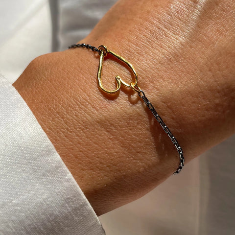 ROUGH HEART THIN 24K gold plated/oxidised silver apyrankė