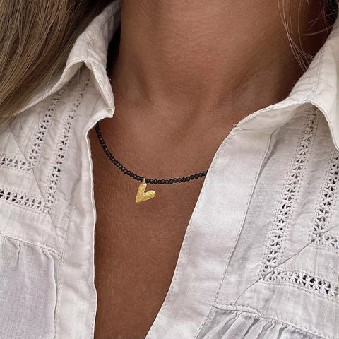 SMOKY QUARTZ HEART 24K gold plated kaklo papuošalas