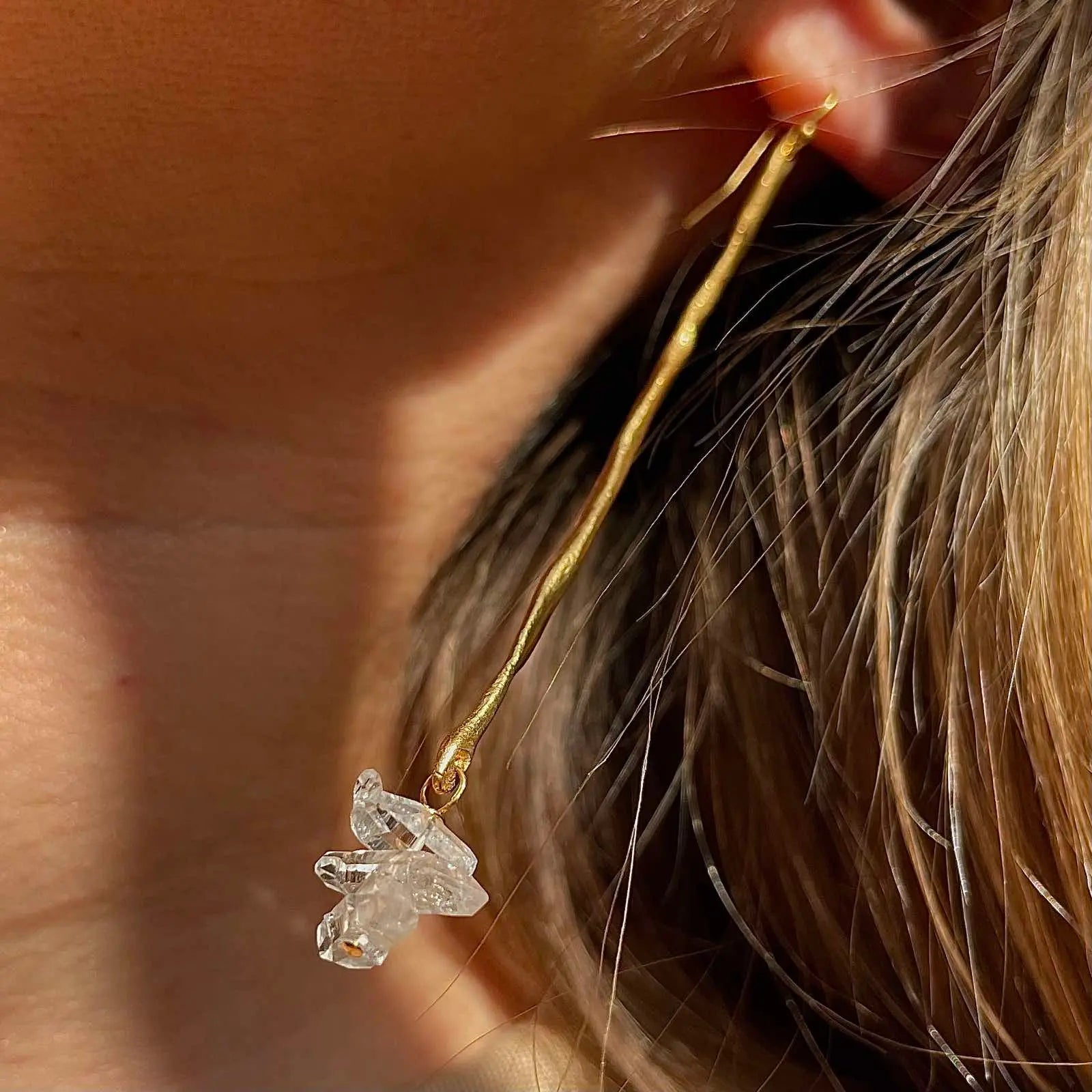 HERKIMER DIAMOND 24K gold plated auskarai