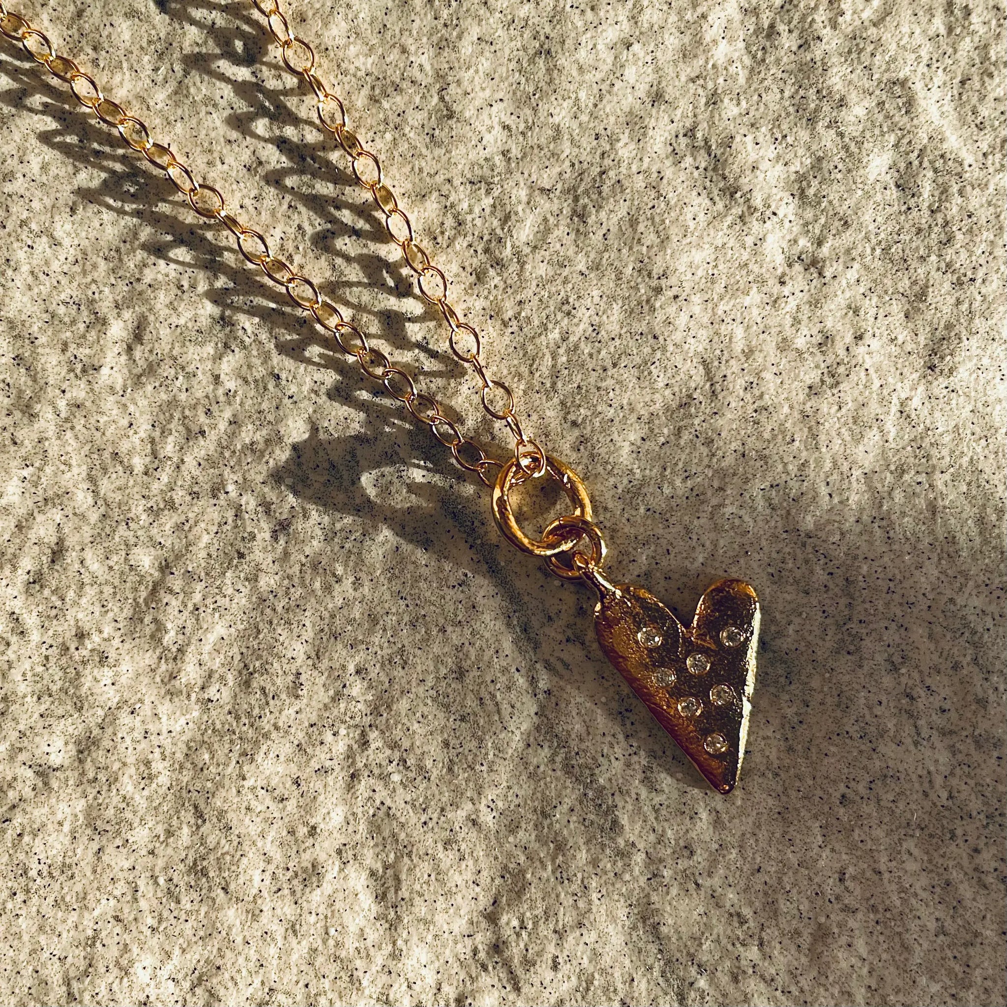 HEART SAPPHIRE big 24K gold plated kaklo papuošalas
