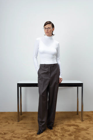 Pleated straight taupe kelnės