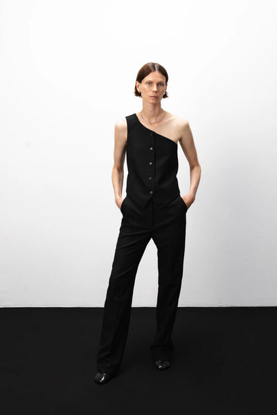 One-shoulder black liemenė