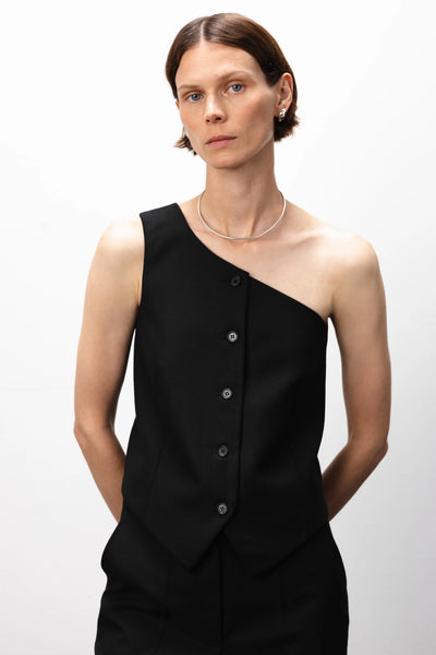 One-shoulder black liemenė
