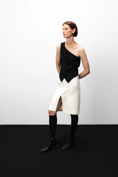 Midi with two slits vanilla sijonas