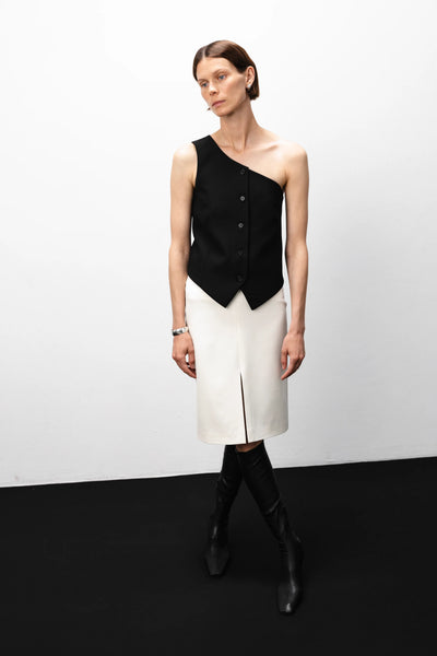 Midi with two slits vanilla sijonas