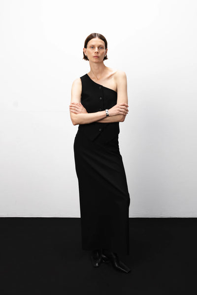 One-shoulder black liemenė