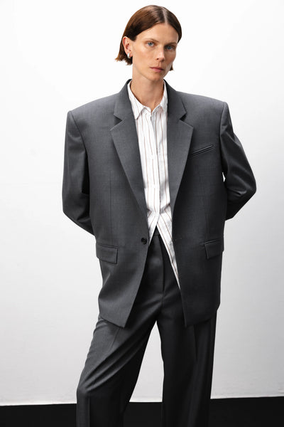 Broad-shoulder suit grey švarkas