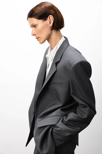 Broad-shoulder suit grey švarkas