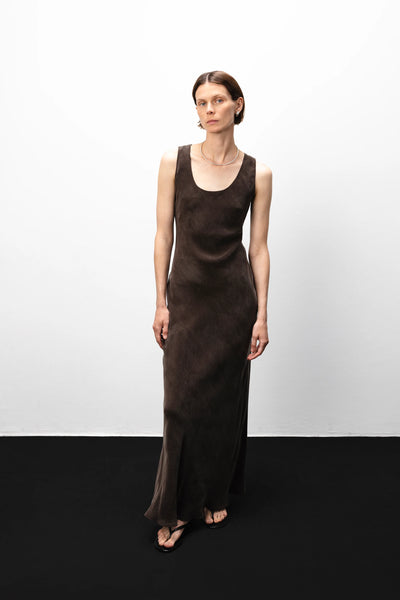 Cupro long brown suknelė