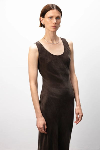 Cupro long brown suknelė