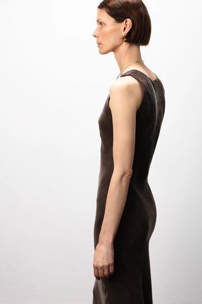 Cupro long brown suknelė