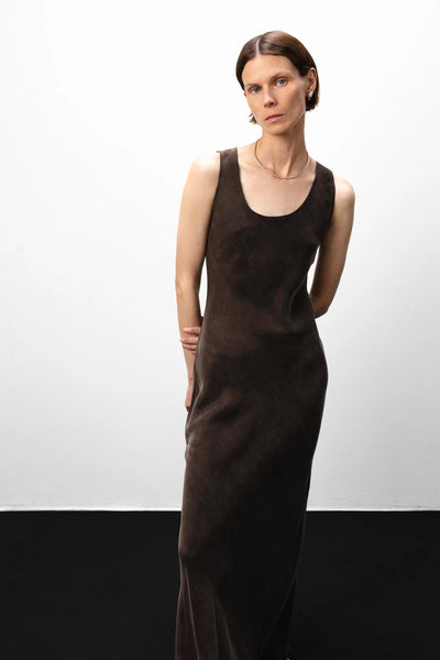 Cupro long brown suknelė