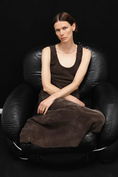 Cupro long brown suknelė