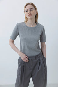 Ribbed grey melange marškinėliai