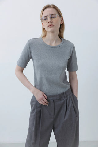 Ribbed grey melange marškinėliai