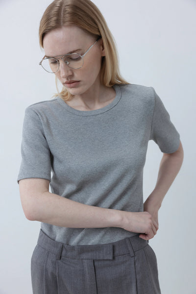 Ribbed grey melange marškinėliai