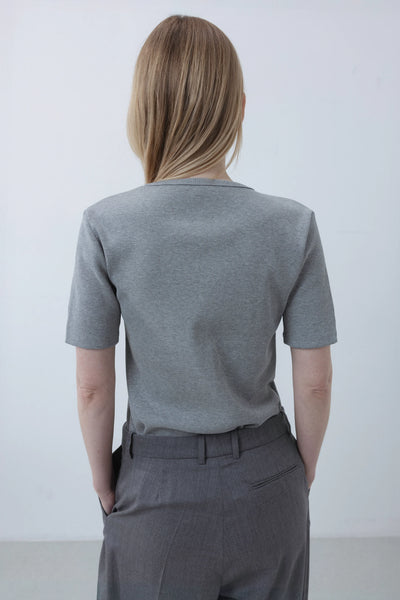 Ribbed grey melange marškinėliai