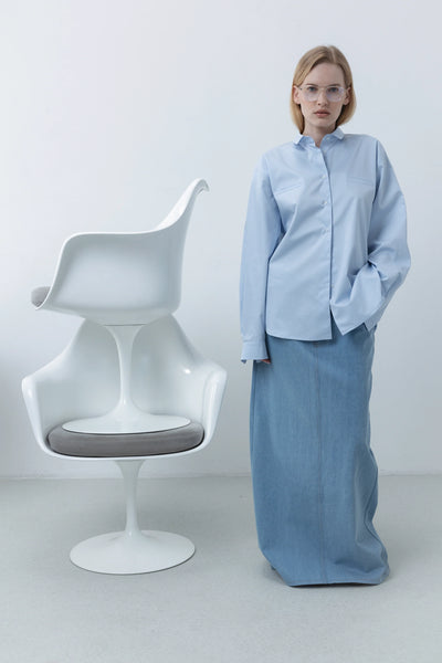 Regular poplin light blue marškiniai
