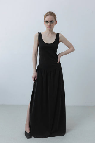 Backless draped suknelė