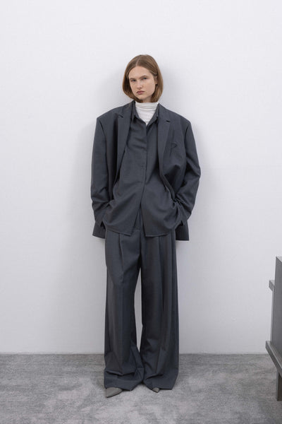 Pleated wide suit grey kelnės