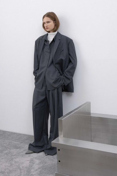 Pleated wide suit grey kelnės